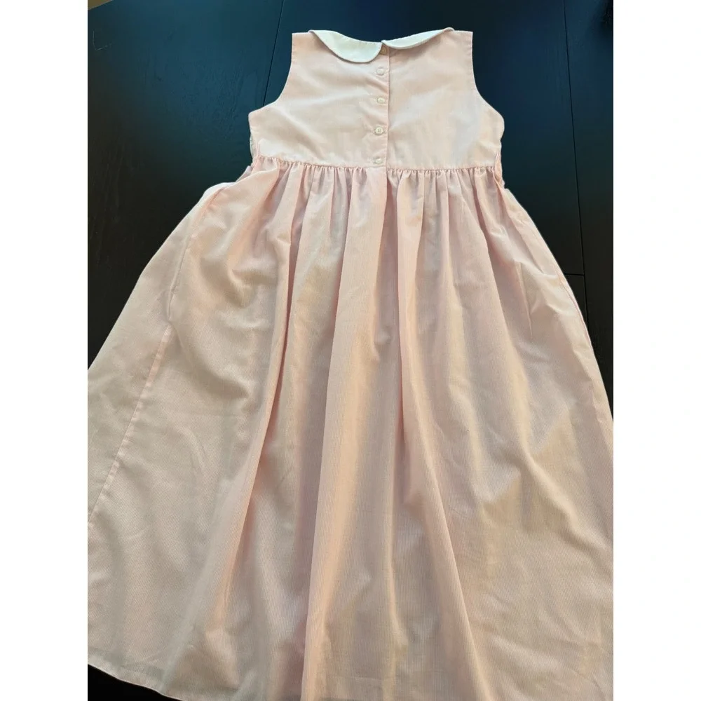 Vive La Fete Hand-Smocked Sleeveless Dress Girls Size 8 Pink/White Embroidered